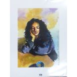 Print, 'Anna with Blue Cup', mounted, not framed, 39cm x 28cm.