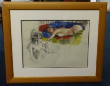 Robert Lenkiewicz (1941-2002) original watercolour and pen and ink study of two women, circa 1978,