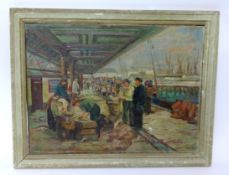 Margaret Crowther, oil on board 'Plymouth Barbican Fish market', signed and titled verso, circa