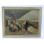 Margaret Crowther, oil on board 'Plymouth Barbican Fish market', signed and titled verso, circa