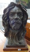 Richard Clark, a bronze sculpture study of Robert Lenkiewicz, on wood base, overall height 53cm.