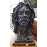 Richard Clark, a bronze sculpture study of Robert Lenkiewicz, on wood base, overall height 53cm.