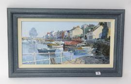 Harley Crossley (1936-2013), oil on board, signed, 'Jersey Harbour', framed, overall size 47cm x