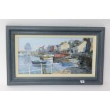 Harley Crossley (1936-2013), oil on board, signed, 'Jersey Harbour', framed, overall size 47cm x