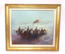 Ben Maile (1922-2017) oil on canvas, 'Cavalry Charge', 60cm x 50cm, signed, Provenance purchased