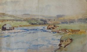 Samuel John Lamorna Birch (1869 - 1955), watercolour, unframed, titled verso 'Nr Dartmoor, Two