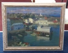 William Mann, oil on canvas 'Old Sutton Harbour', 55cm x 69cm, framed and glazed.