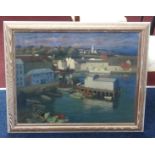 William Mann, oil on canvas 'Old Sutton Harbour', 55cm x 69cm, framed and glazed.