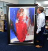 Christine Comyn, large limited edition print 'Lady in Red' No.25/100, 150cm x 100cm.
