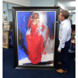 Christine Comyn, large limited edition print 'Lady in Red' No.25/100, 150cm x 100cm.