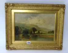 James Peel (British, 1811-1906) a pair of signed oils, 'Cattle in a River Landscape' in gilt frames,