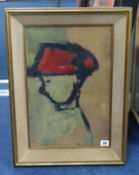 Jochim Michaelis, mixed media, 'Little Red Hat', 46cm x 30cm, framed and glazed.