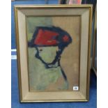 Jochim Michaelis, mixed media, 'Little Red Hat', 46cm x 30cm, framed and glazed.
