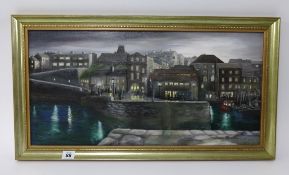 William Hawton ( Plymouth artist) oil on board, signed, 'Late Evening, The Barbican, Plymouth'