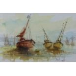 Ben Maile (1922-2017) watercolour, 'Boats in Harbour', 17cm x 25cm.