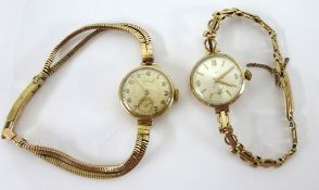 Incabloc ladies 9ct vintage wrist watch together with Cyma another ladies 9ct vintage wristwatch,