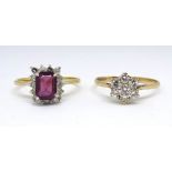 A 9k diamond effect cluster ring, size U together with a covered stone cluster dress ring (2).