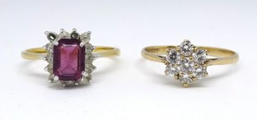 A 9k diamond effect cluster ring, size U together with a covered stone cluster dress ring (2).