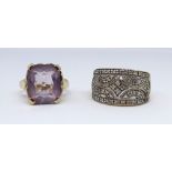 A 9ct amethyst single stone ring and another 9ct dress ring (2) weight 6.90g.