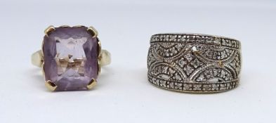 A 9ct amethyst single stone ring and another 9ct dress ring (2) weight 6.90g.