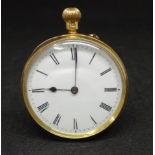 An 18ct antique fob watch, the case marked IW,T with an open face with enamelled dial and roman