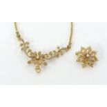 A 15ct gold and pearl set fancy necklace, with detachable drop pendant.