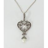 A diamond and pearl pendant, set with a two coloured chain.