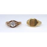 A 9ct signet ring and a single stone 9ct ring (2).