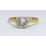 An 18ct diamond solitaire ring, approx. 1.50 carat, size O.
