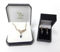 A 9ct gold sapphire and diamond collar and earring set, total weight 9.9gms.