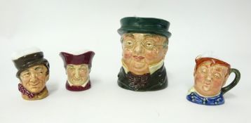 A Royal Doulton character jug, 'Pickwick' together with three other miniature Doulton character jugs