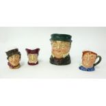 A Royal Doulton character jug, 'Pickwick' together with three other miniature Doulton character jugs