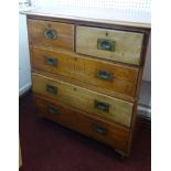 A faded mahogany military chest in two sections, with recess branch handles, width 91cm.