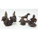 A collection of various ornaments, bronze effect sculptures, porcelain bird groups etc.