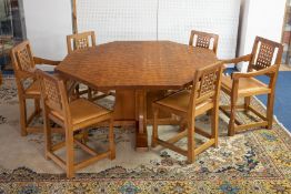 Robert 'Mouseman' Thompson of Leyburn, an oak octagonal dining table, hand adze top on a pedestal