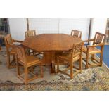 Robert 'Mouseman' Thompson of Leyburn, an oak octagonal dining table, hand adze top on a pedestal