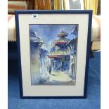 A pair of Tibetan contemporary paintings signed, 37cm x 27cm.