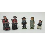 Five small vintage painted lead figures modelled as American Amish figures (three in rocking