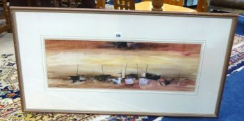 Marie Walker Last (1917-2017) oil painting, boats, signed and dated 1979, framed and glazed, 25cm