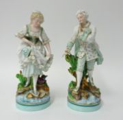 Pair of 19th century porcelain figures, height 34cm.