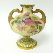 Royal Worcester, blush ivory twin handled vase, model 2032, height 24cm.