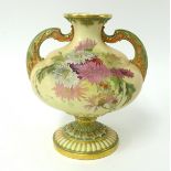 Royal Worcester, blush ivory twin handled vase, model 2032, height 24cm.