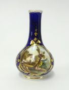 Miniature 19th century Derby porcelain vase, decorated with a panel of a rural cottage, 10cm.