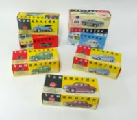 Seven boxed Vanguards replica model cars.