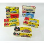 Seven boxed Vanguards replica model cars.