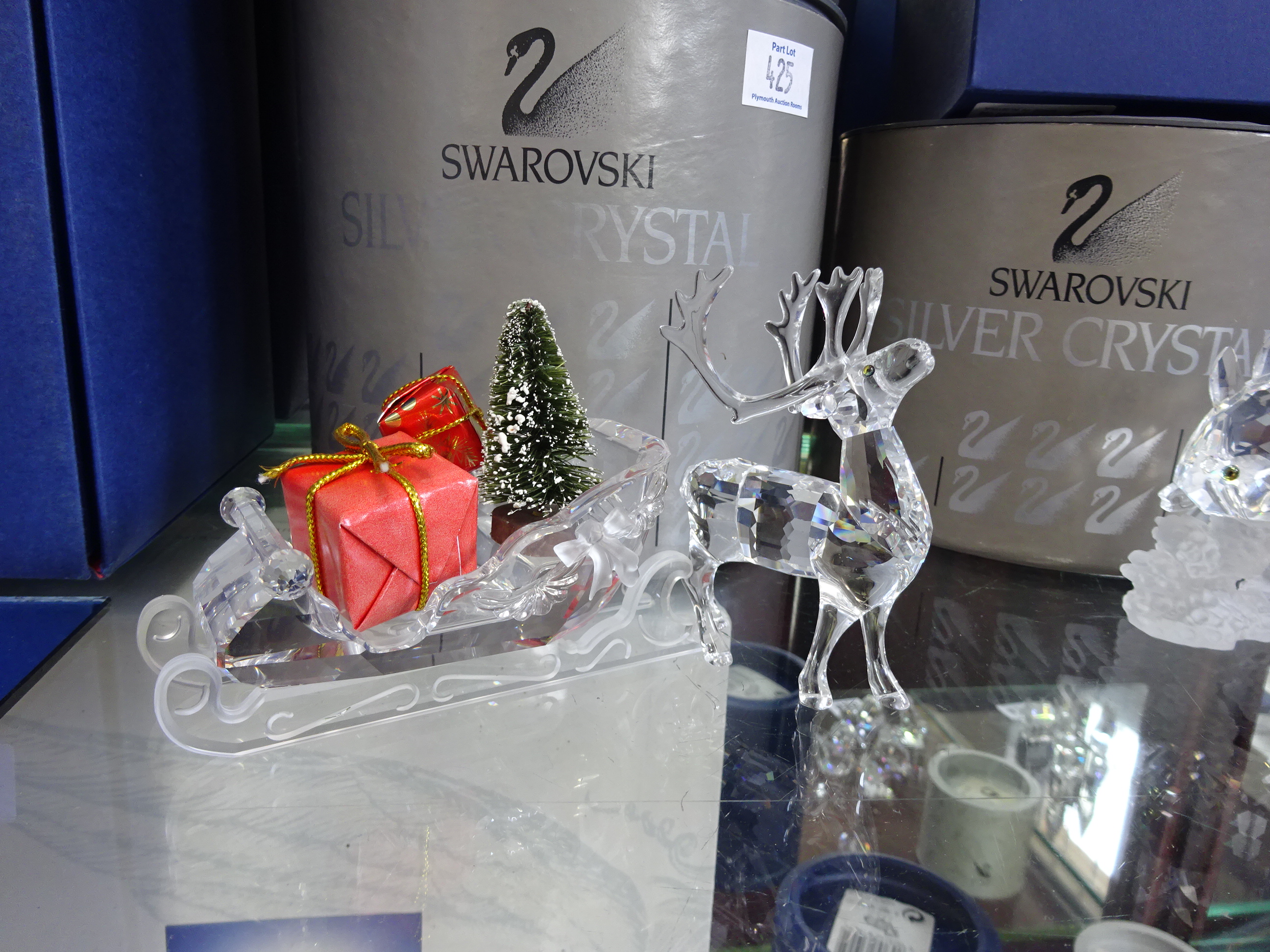 Swarovski Crystal, Reindeer and Sleigh, boxed.