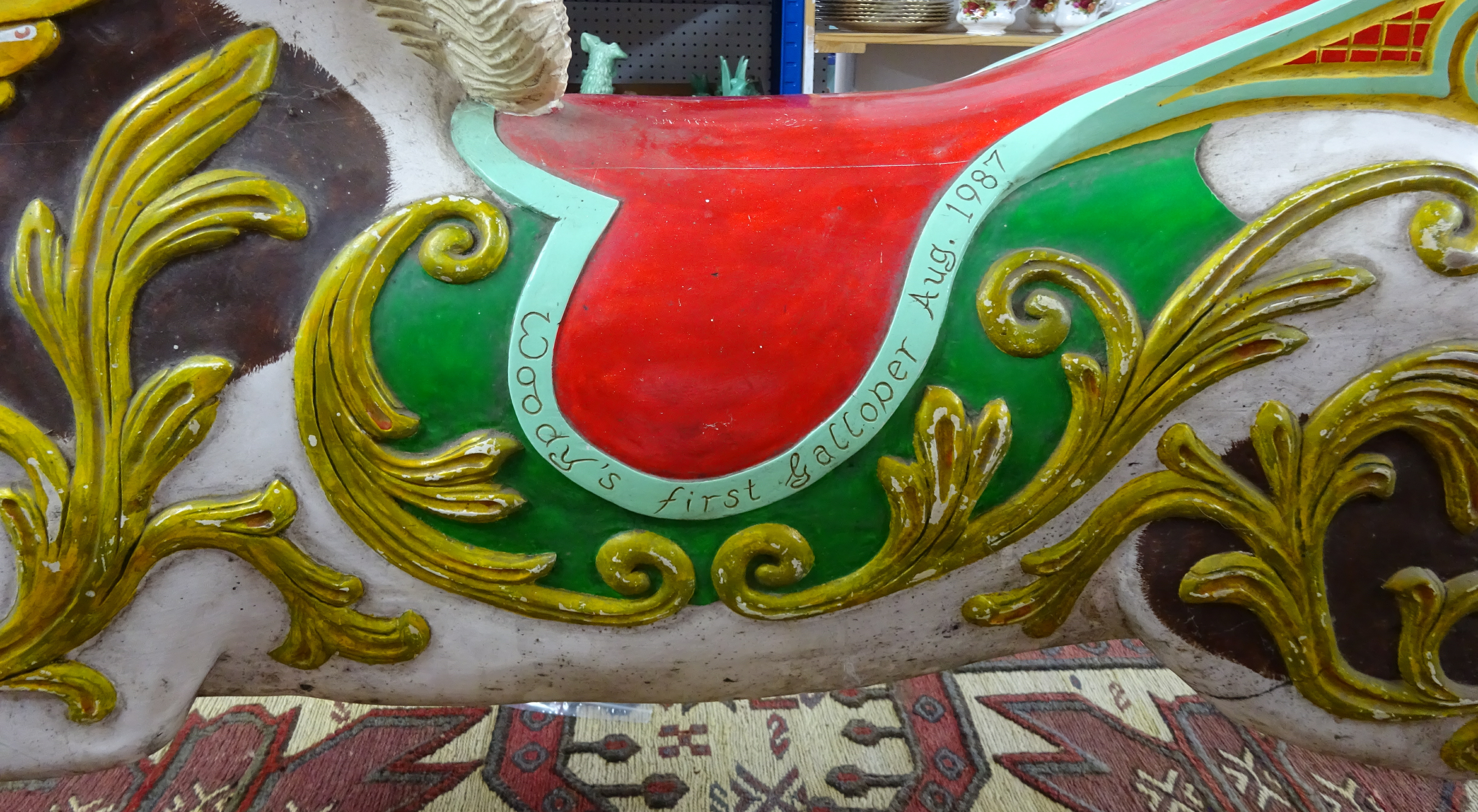 A carved wood and hand painted fair ground carousel Galloper horse, carved by Woody White a well - Image 4 of 6