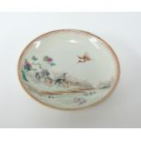 A Chinese porcelain circular shallow dish decorated with ducks and flowers (old repair), diameter