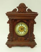 Late Victorian American Ansonia mantle clock with pendulum key and gong height 48cm