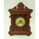Late Victorian American Ansonia mantle clock with pendulum key and gong height 48cm